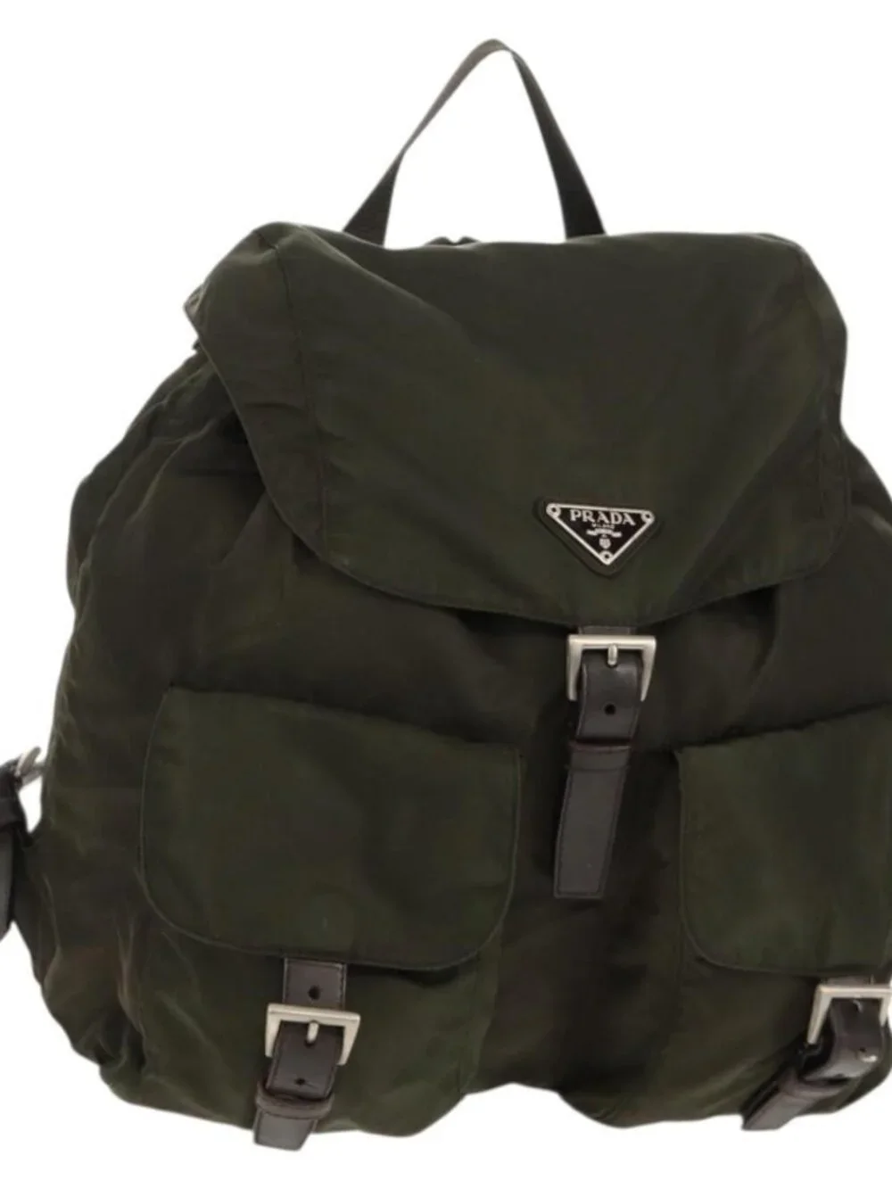PRADA Backpack Nylon Khaki Silver Auth 157774